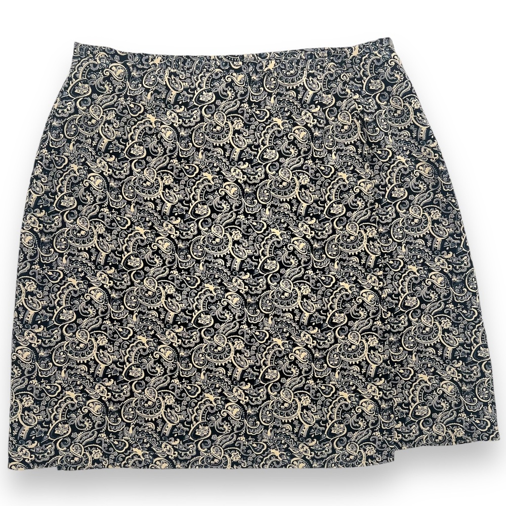 Y2K Merona Blue Cream Paisley Silk Wrap Knee Length Skirt Size 10 Lined